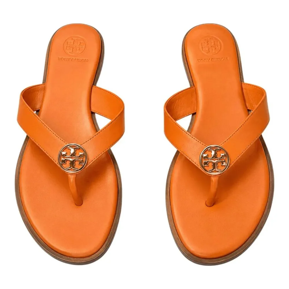 NWOB TORY BURCH Benton Orange Leather T Sandals Size 7M